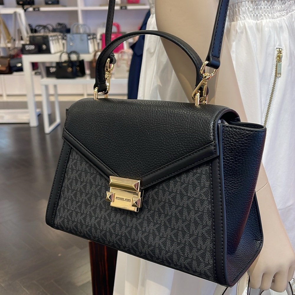 Michael Kors Whitney Medium Leather Flap Signature Satchel Shoulder Crossbody - Picture 13 of 16